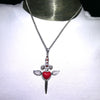 Garnet Dagger Pendant Transfixing Winged Heart, 925 Sterling Silver