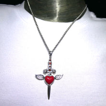 Load image into Gallery viewer, Garnet Dagger Pendant Transfixing Winged Heart, 925 Sterling Silver