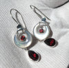 Earrings Mother of Pearl Crescent Moon | Faceted AAA Garnet Teardrops | Hooks | 925 Sterling Silver |Genuine Gems from Crystal Heart Melbourne Australia 1986
