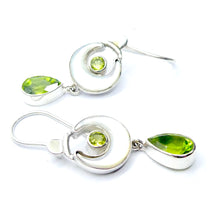 Load image into Gallery viewer, Earrings Mother of Pearl Crescent Moon | Faceted Peridot Teardrops | Hooks | 925 Sterling Silver | Genuine Gems from Crystal Heart Melbourne Australia 1986
