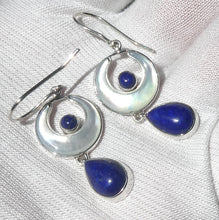 Load image into Gallery viewer, Earrings Mother of Pearl Crescent Moon with Lapis Lazuli | 925 Sterling Silver | Genuine Gems from Crystal Heart Melbourne Australia 1986
