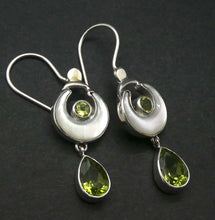 Load image into Gallery viewer, Earrings Mother of Pearl Crescent Moon | Faceted Peridot Teardrops | Hooks | 925 Sterling Silver | Genuine Gems from Crystal Heart Melbourne Australia 1986
