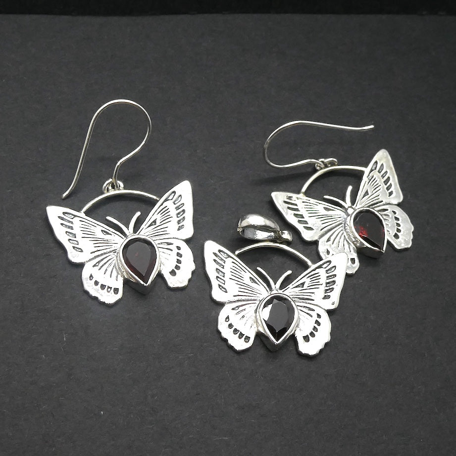 Butterfly Earrings | 925 Sterling silver | Faceted Garnet Teardrop | Inspire Evolution to Beauty | Genuine Gems from Crystal Heart Melbourne Australia since 1986