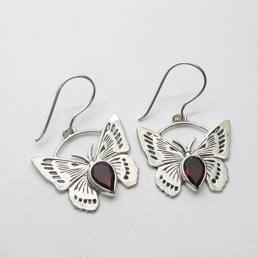 Butterfly Earrings | 925 Sterling silver | Faceted Garnet Teardrop | Inspire Evolution to Beauty | Genuine Gems from Crystal Heart Melbourne Australia since 1986