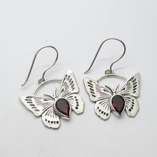 Load image into Gallery viewer, Butterfly Earrings | 925 Sterling silver | Faceted Garnet Teardrop | Inspire Evolution to Beauty | Genuine Gems from Crystal Heart Melbourne Australia since 1986