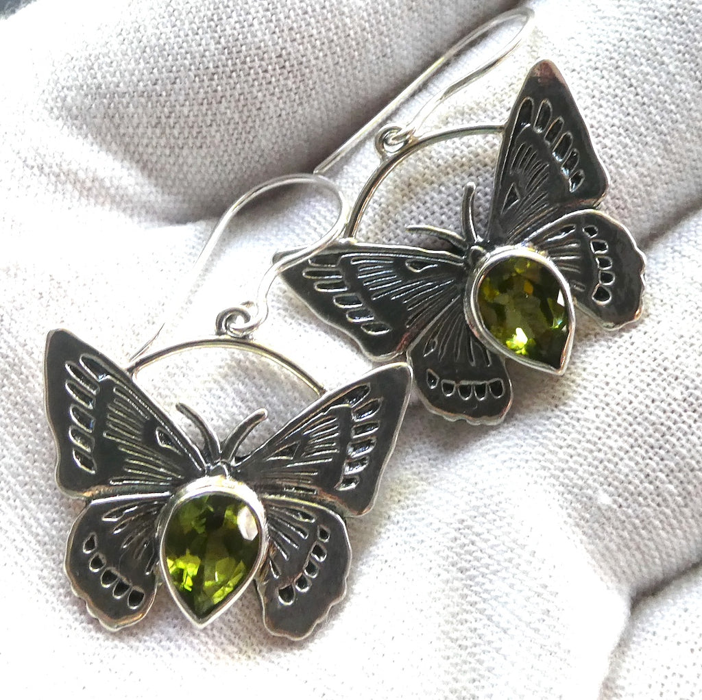 Butterfly Earrings | 925 Sterling silver | Faceted Peridot Teardrop | Inspire Evolution to Beauty | Genuine Gems from Crystal Heart Melbourne Australia since 1986