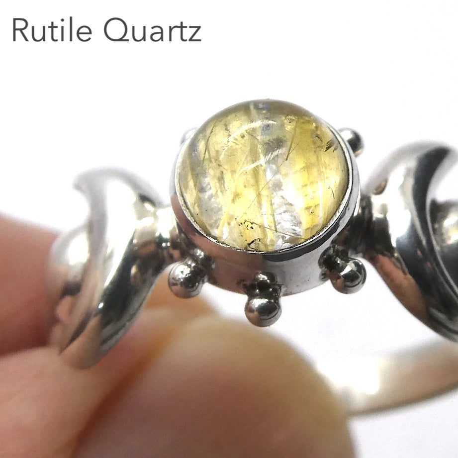 Rutilated Quartz Ring | Gold Angels Hair | Small Round Cabochon |  925 Sterling Silver | US Size 7.25 | AUS O | Crown Chakra | Crystal Heart Australia Est. 1986