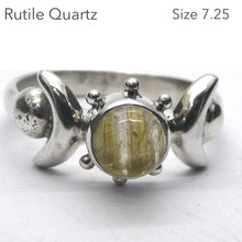 Load image into Gallery viewer, Rutilated Quartz Ring | Gold Angels Hair | Small Round Cabochon |  925 Sterling Silver | US Size 7.25 | AUS O | Crown Chakra | Crystal Heart Australia Est. 1986