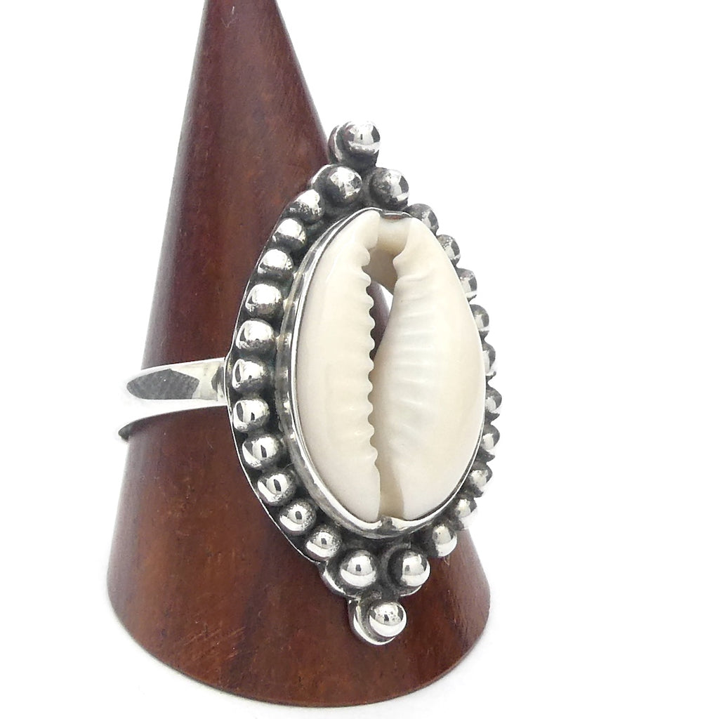 Cowrie Shell Ring | 925 Sterling Silver |Silver Ball work | US Size 8 | AUS Size P1/2  |Protection | fertility | abundance | Crystal Heart Australia Est 1986 