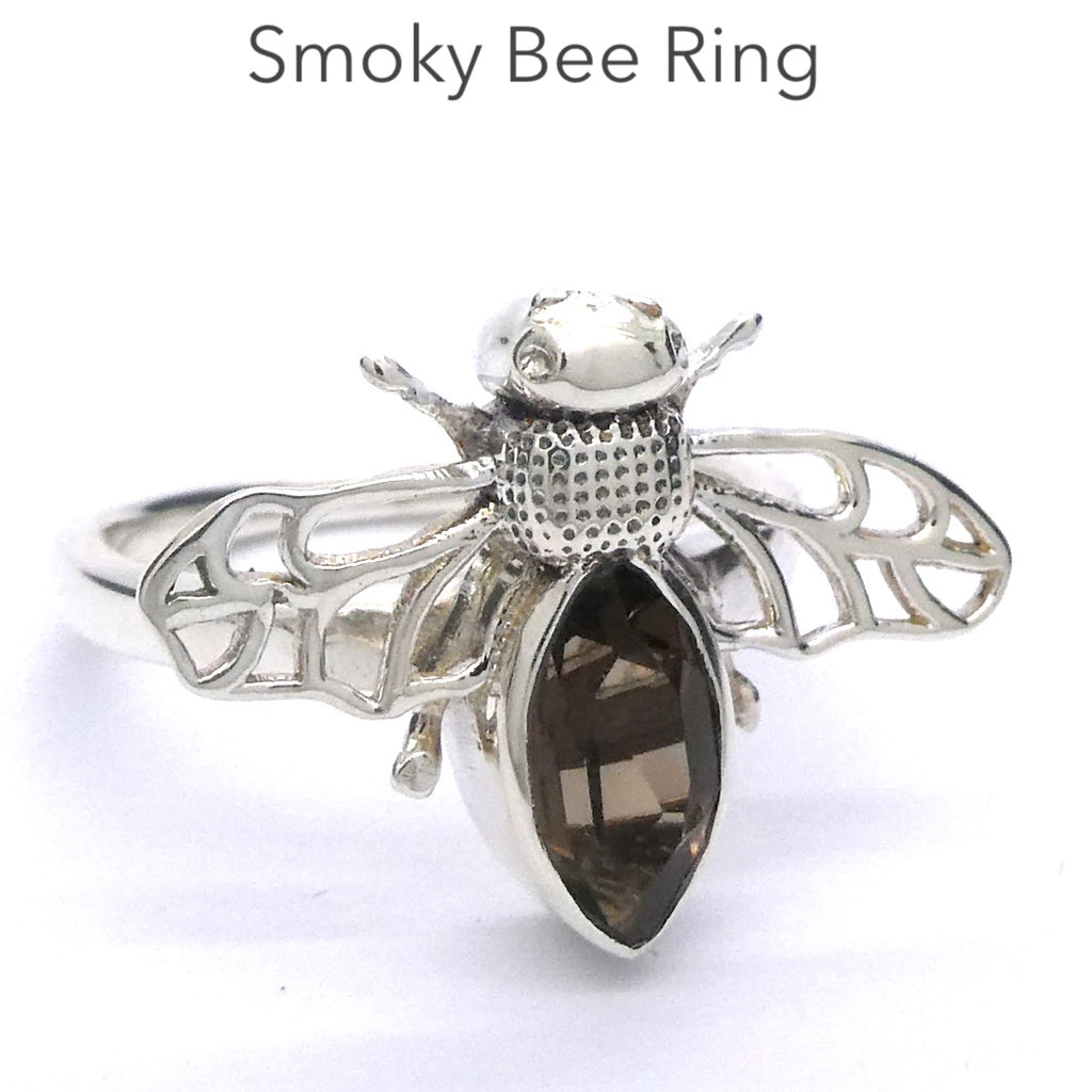 Smoky Ring | Bee | 925 Silver | US Size 7 | AUS Size N1/2 | Abundant Energy Repel Negativity | Confidence | Genuine Gems Crystal Heart  Australia since 1986
