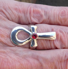 Load image into Gallery viewer, Garnet Ring | Large Ankh | 925 Sterling Silver | US Size 7.75 or 8.75 | AUS  Size P or R | Genuine Gems from Crystal Heart Melbourne Australia since 1986