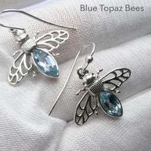 Load image into Gallery viewer, Bee Jewelry Earrings | 925 Sterling silver | Faceted Blue Topaz | Creativity fertility Goddess wisdom power | Melissa | Crystal Heart Melbourne Australia 1986