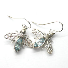 Load image into Gallery viewer, Bee Jewelry Earrings | 925 Sterling silver | Faceted Blue Topaz | Creativity fertility Goddess wisdom power | Melissa | Crystal Heart Melbourne Australia 1986