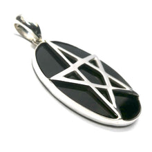 Load image into Gallery viewer, Large Silver Pentacle on Black Onyx Disc Pendant  | 925 Sterling Silver | Wisdom Protection Harmony &amp; Power | Crystal Heart Melbourne Australia since 1986