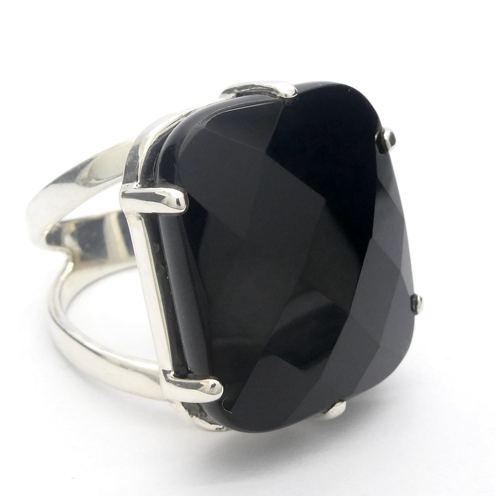 Black Onyx Ring | 925 Sterling Silver|  Large Square Faceted | US Size 9 | Personally Empowering | Genuine Gems from Crystal Heart Melbourne Australia Est 1986