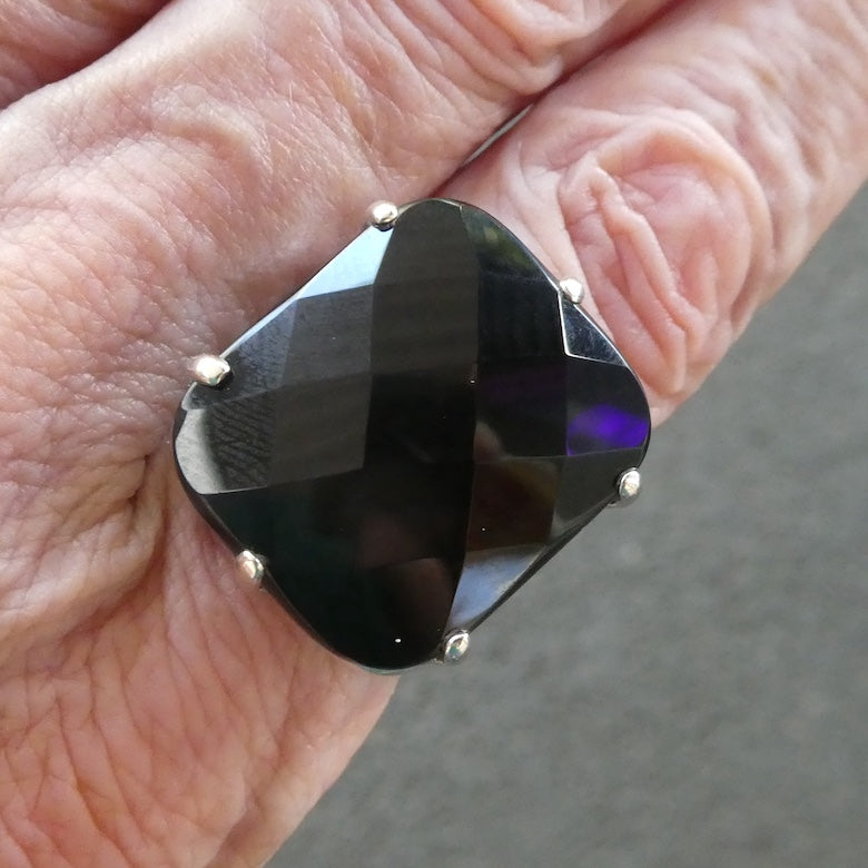 Black Onyx Ring | 925 Sterling Silver|  Large Square Faceted | US Size 9 | Personally Empowering | Genuine Gems from Crystal Heart Melbourne Australia Est 1986