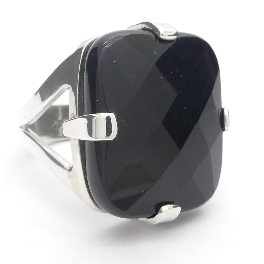 Black Onyx Ring | 925 Sterling Silver Setting  | Square cabochon | US Size 8 | Personally Empowering | Genuine Gems from Crystal Heart Melbourne Australia since 1986