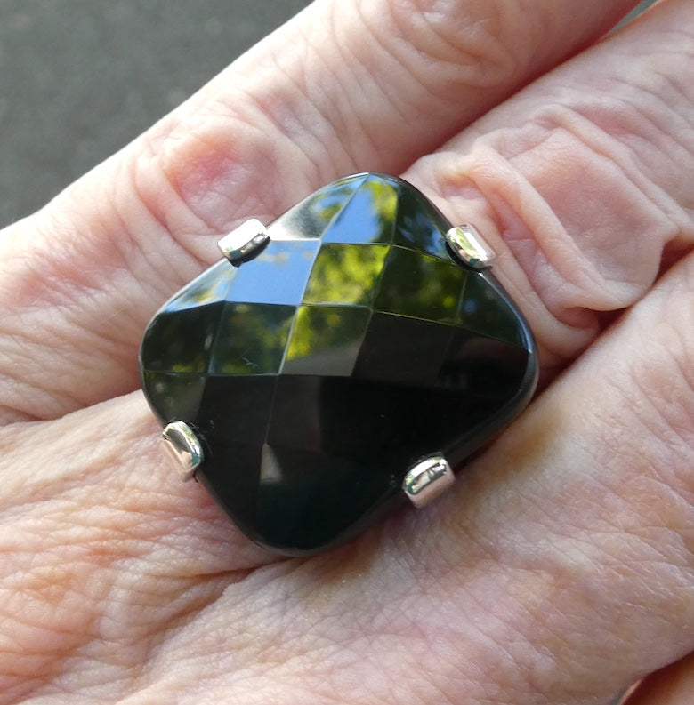 Black Onyx Ring | 925 Sterling Silver Setting  | Square cabochon | US Size 8 | Personally Empowering | Genuine Gems from Crystal Heart Melbourne Australia since 1986