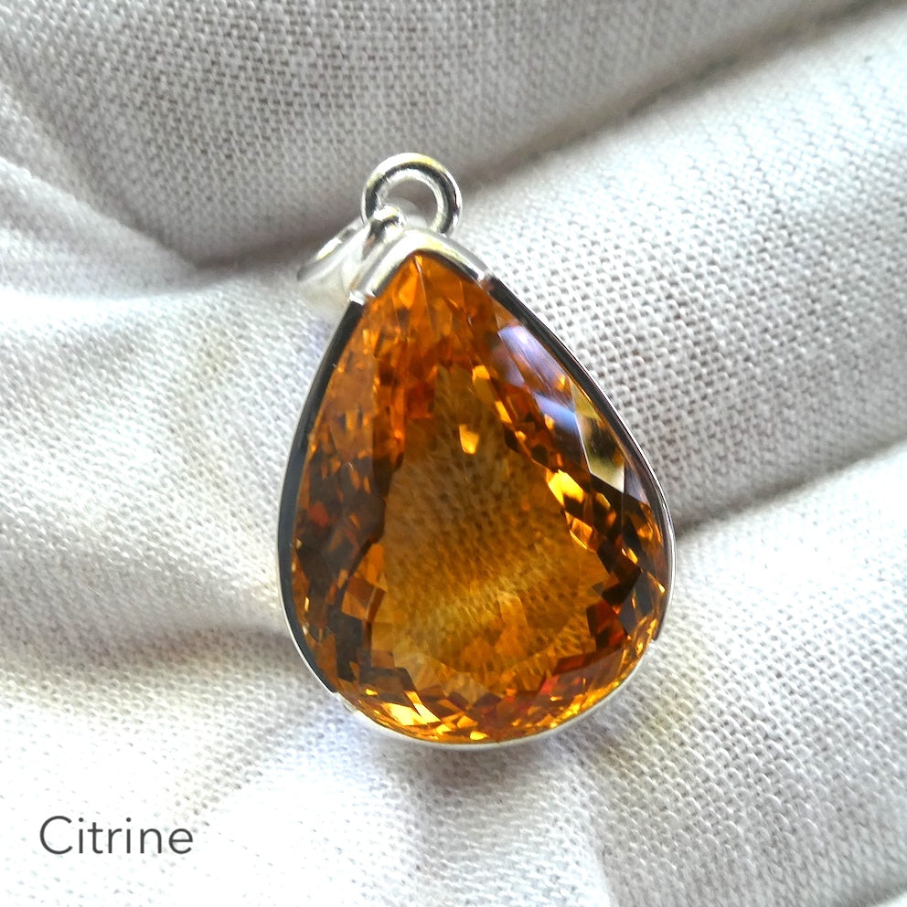 Citrine Gemstone Pendant | Faceted AAA Teardrop | Deep natural honey | 925 Sterling Silver  | Genuine Gems from Crystal Heart Melbourne Australia since 1986
