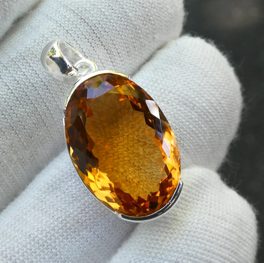 Citrine Gemstone Pendant | Faceted AAA Oval | Deep natural honey | 925 Sterling Silver  | Genuine Gems from Crystal Heart Melbourne Australia since 1986
