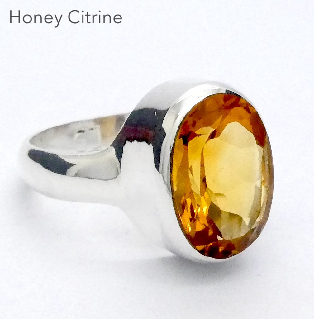 Citrine Gemstone Ring | Faceted AAA Oval | Deep natural honey | 925 Sterling Silver | US 8.25 | AUS Q | Genuine Gems from Crystal Heart Melbourne Australia since 1986
