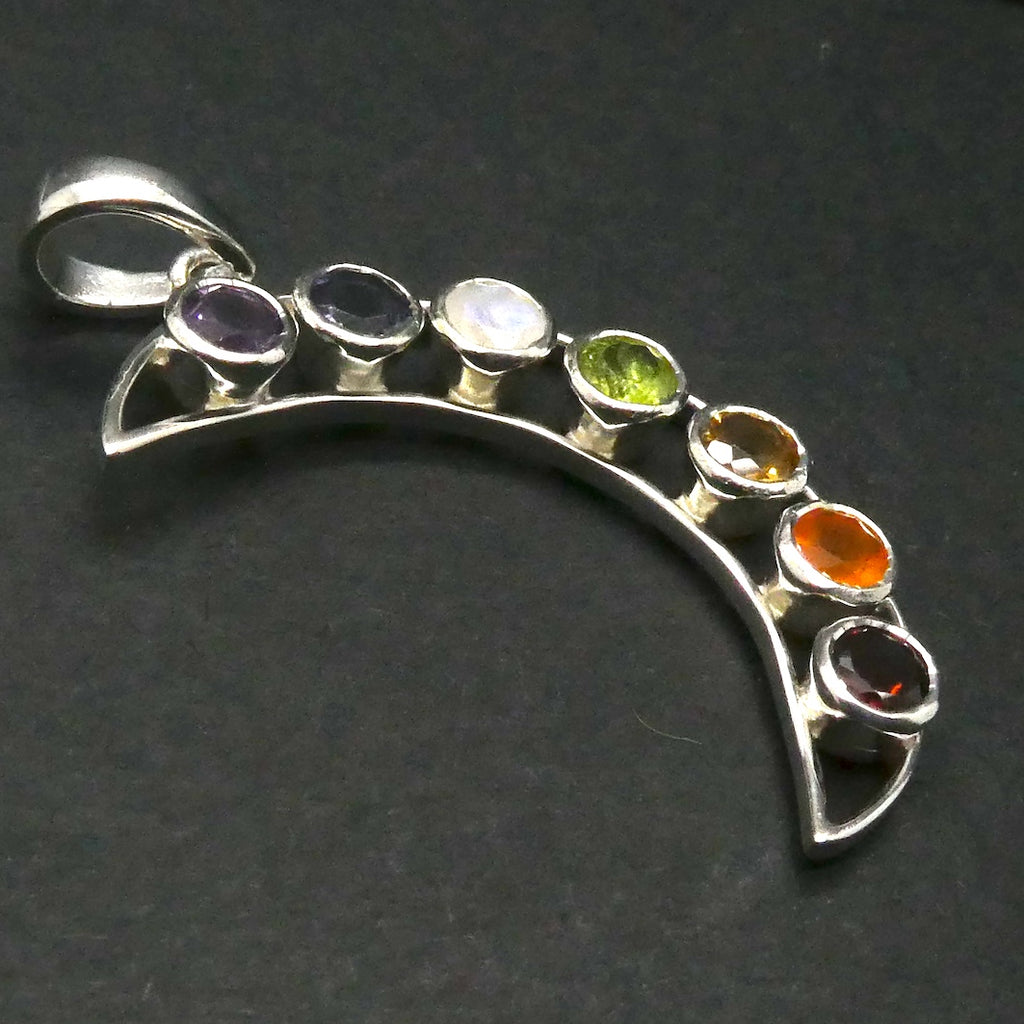 Chakra Moon Pendant | 925 Sterling Silver | Rainbow of Genuine Gemstones | Crystal Heart Melbourne Australia since 1986