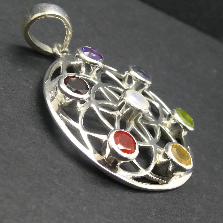 Chakra Pendant | Seed of Life | Amethyst, Carnelian, Garnet, Iolite, Peridot, Citrine, Blue Topaz | 925 Silver | Crystal Heart Melbourne Australia est 1986