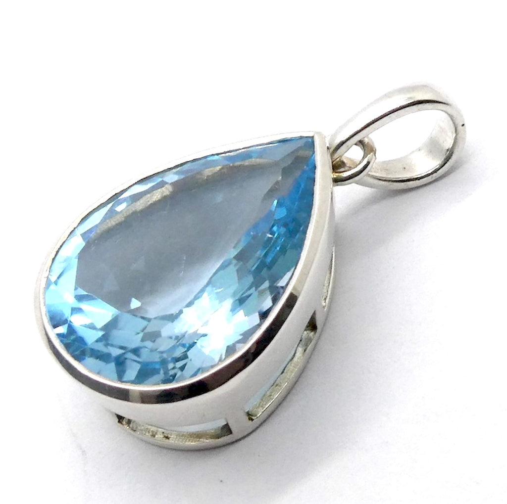 Blue Topaz Pendant | Flawless Faceted Teardrop | 925 Sterling Silver | Uplift Spirit | Clear Mental Fatigue | Crystal Heart Melbourne Australia since 1986