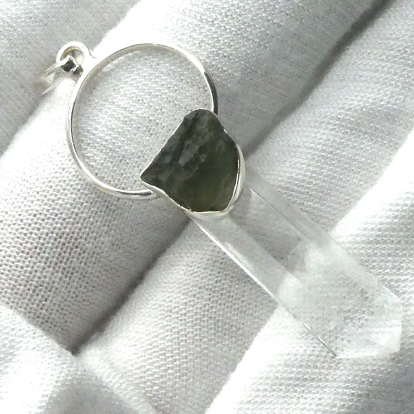 Raw Moldavite Nugget Pendant On Clear Quartz Point | 925 Sterling Silver | Genuine Gems from Crystal Heart Melbourne Australia since 1986 