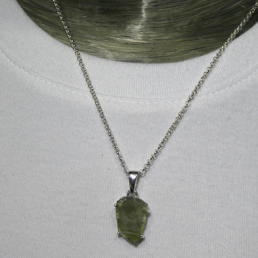 Moldavite Pendant | Raw Nugget | 925 Silver | Natural Green Obsidian | Intense Heart Transformation | Genuine Gems from Crystal Heart Melbourne Australia 1986