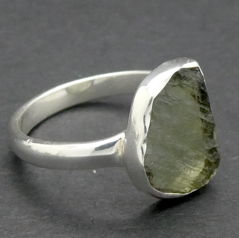 Raw Moldavite Ring | 925 Silver | Bezel Set | Open back | US Size 6 | Aus L | Chechya | Heart Transformation | Crystal Heart Melbourne Australia since 1986