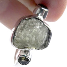 Load image into Gallery viewer, Moldavite Ring | Raw Nugget,  faceted Moldavite accents  | 925 Sterling Silver | US Size 8 | CZ Republic | Transformation | Crystal Heart Melbourne Australia 1986