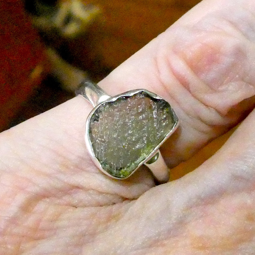 Raw Moldavite Ring | 925 Silver | Bezel Set | Open back | US Size 6 | Aus L | Chechya | Heart Transformation | Crystal Heart Melbourne Australia since 1986