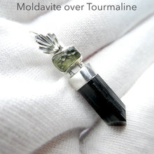 Load image into Gallery viewer, Moldavite Black Tourmaline Pendant | 925 Sterling Silver | Empower Physical | Intense Transformation | Genuine Gems from Crystal Heart Melbourne Australia 1986 