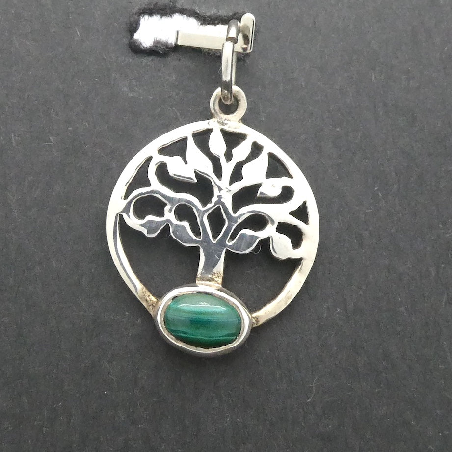 Malachite Pendant | 925 Silver | Small Cabochon in Silver Tree | Female Power | Detox Nature |  Genuine Gems from Crystal Heart Melbourne Australia est 1986