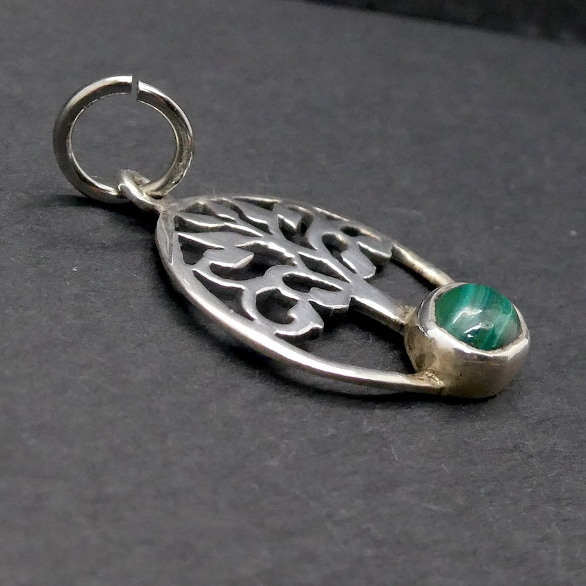 Malachite Pendant | 925 Silver | Small Cabochon in Silver Tree | Female Power | Detox Nature |  Genuine Gems from Crystal Heart Melbourne Australia est 1986