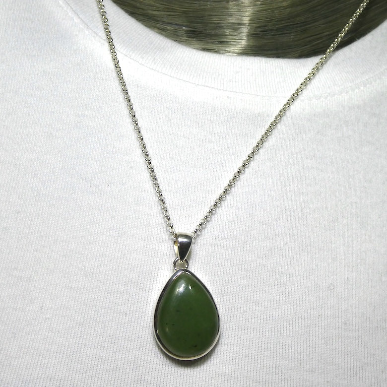 Nephrite Jade Pendant | Teardrop Cabochon | 925  Silver | Translucency | Refined Heart Energy | Harmony | Health | Crystal Heart Melbourne Australia since 1986
