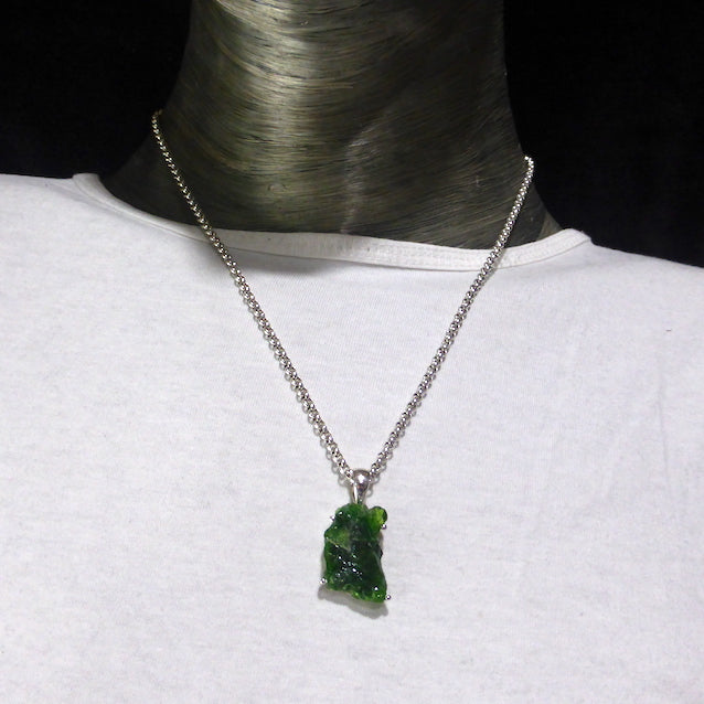 Chrome Diopside Raw Nugget Pendant | 925 Sterling Silver | Open Back | Vivid Green Translucent Gemstone | High Vibration Powerful Heart Healing & Transformation  | Genuine Gems from Crystal Heart Melbourne Australia since 1986