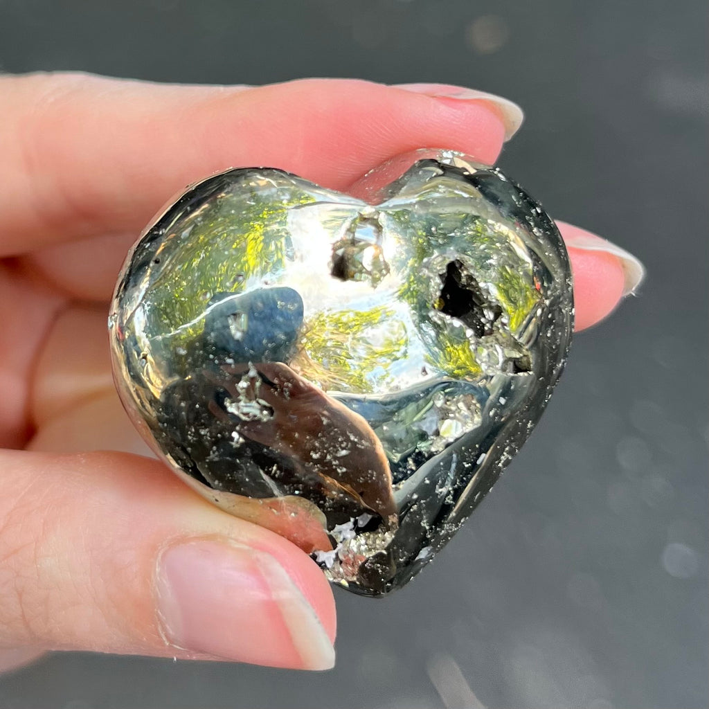 Iron Pyrites Heart Carving | Natural perfect specimen | AKA Fool's gold | Protection | Practical Intuition | Leo | Crystal Heart Australia 1986