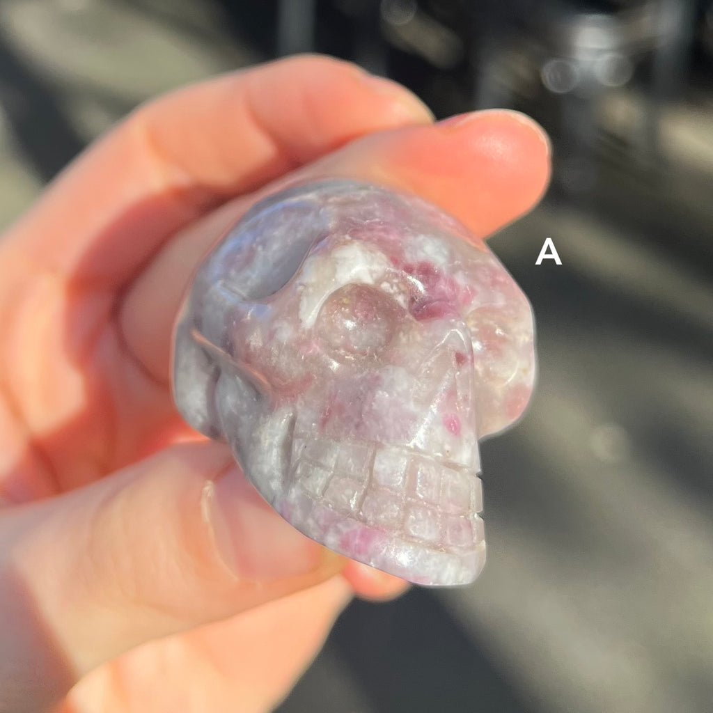 Lepidolite Skull Carving | Stone of the Spiritual Warrior | Turn stress into power | Genuine Gems from Crystal Heart Melbourne Australia since 1986