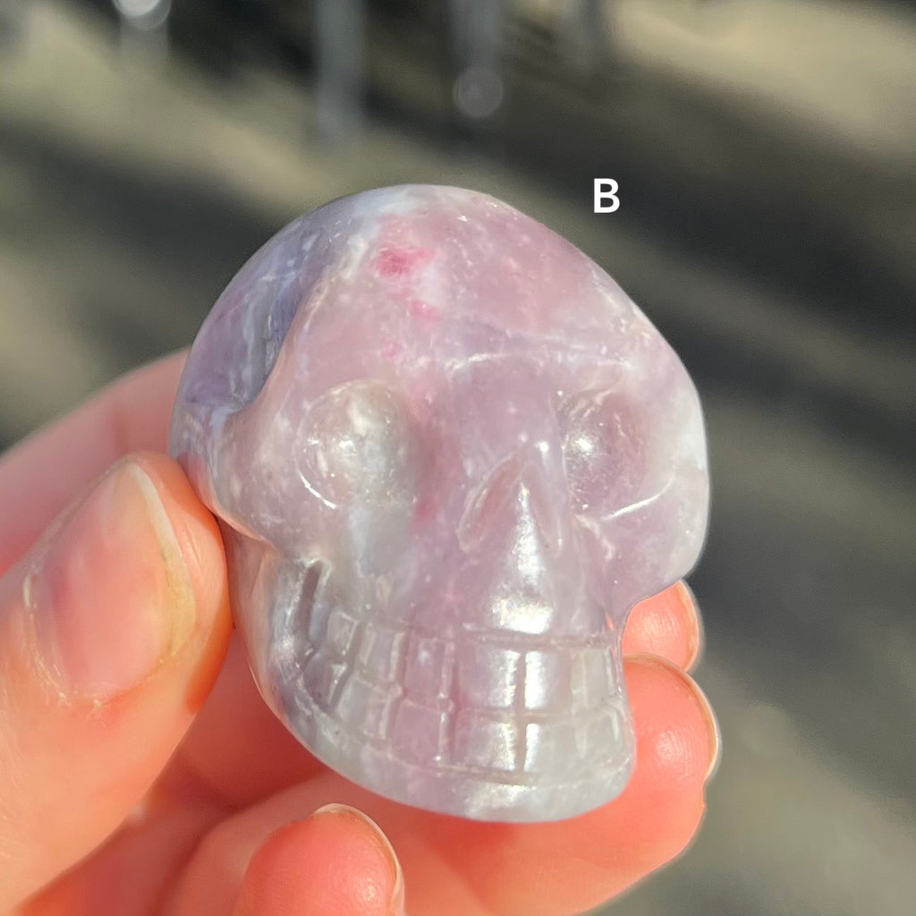 Lepidolite Skull Carving | Stone of the Spiritual Warrior | Turn stress into power | Genuine Gems from Crystal Heart Melbourne Australia since 1986