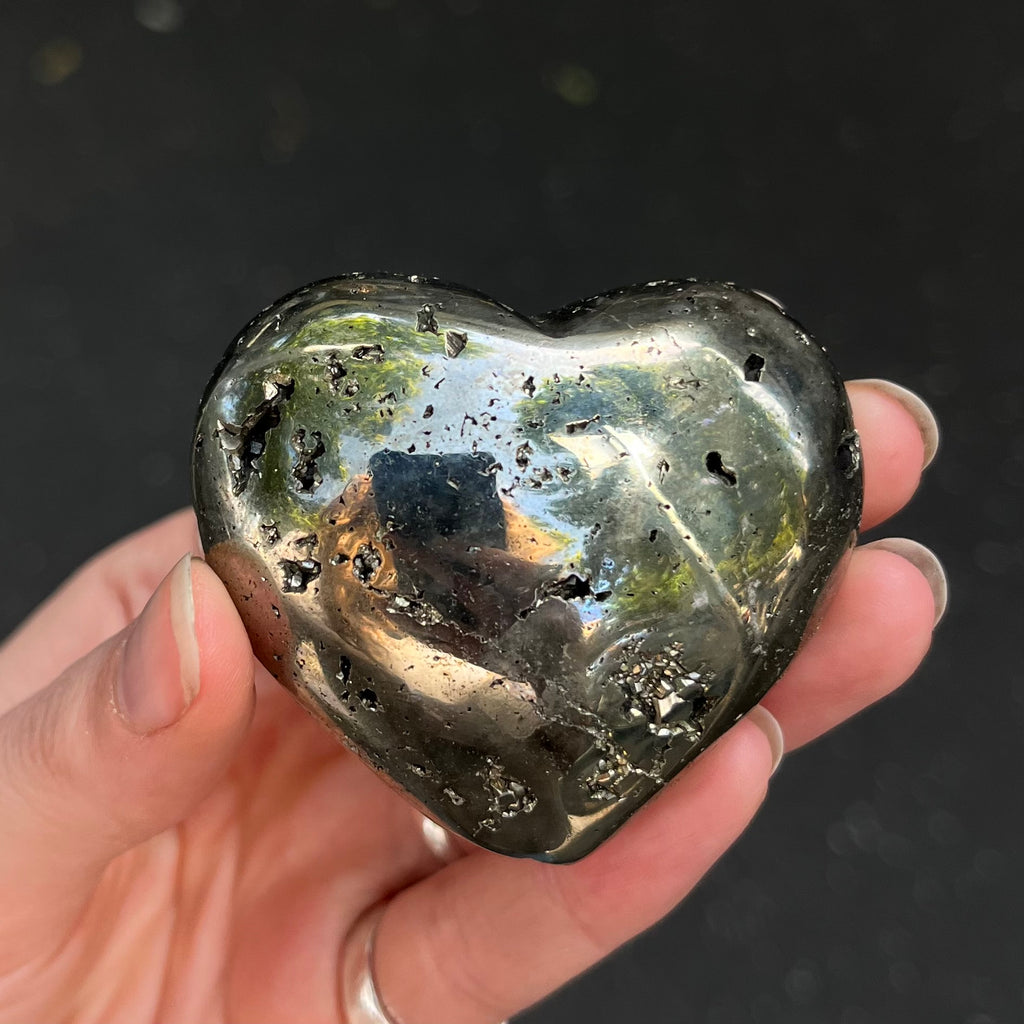 Iron Pyrites Heart Carving | Natural perfect specimen | AKA Fool's gold | Protection | Practical Intuition | Leo | Crystal Heart Australia 1986