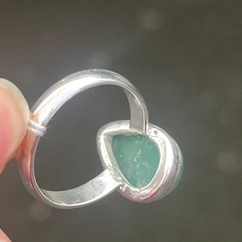 Teardrop Cabochon of Green Aventurine | Ring | US Size 7, 10 | AUS Size N1.2  | Good quality Sterling Silver setting | Known as The  'All Round Healer' | Plexus and Physical Heart |  more natural breathing and all the health benefits accruing from that | Genuine Gems from Crystal Heart Melbourne Australia since 1986