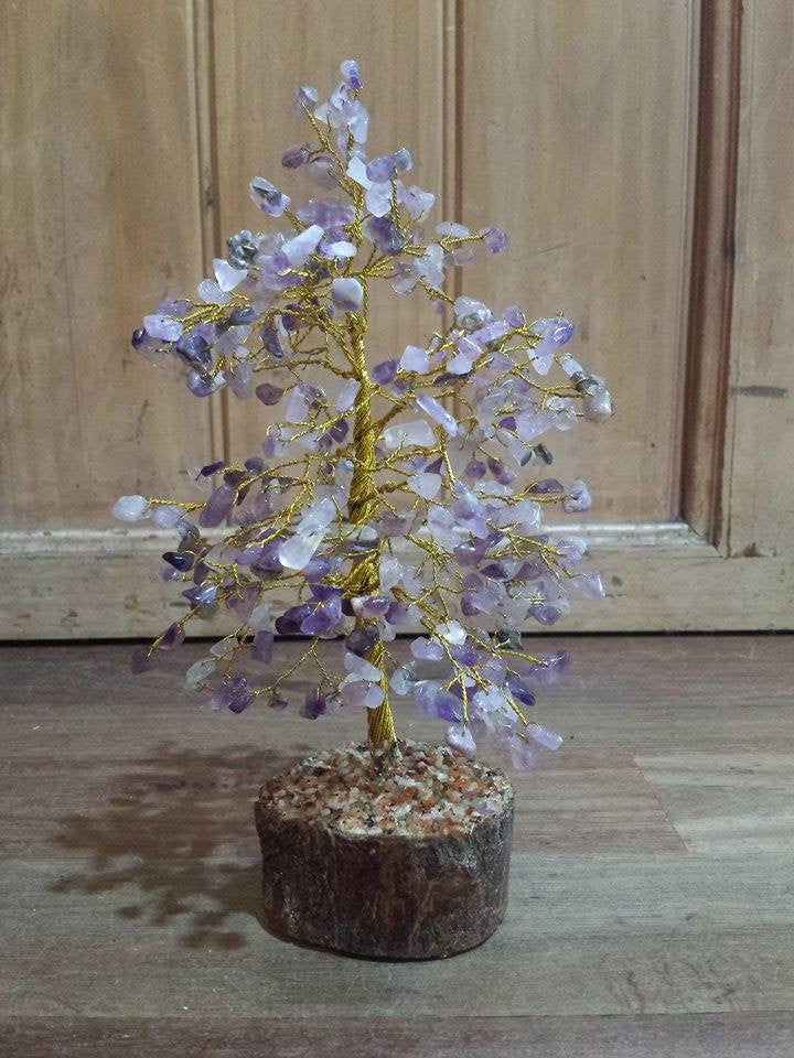 Tree, Amethyst on wood base