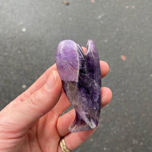 Load image into Gallery viewer, Amethyst Angel | Clear Quartz | | Hand Carved | Chevron or Clear |  Genuine Gems from Crystal Heart Melbourne Australia since 1986