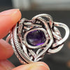 Genuine Amethyst Cabochon Ring | Wrapped in Tantric Twining of Paired Snakes | 925 Sterling Silver | Meditation | Large sizes | Crystal Heart since 1986