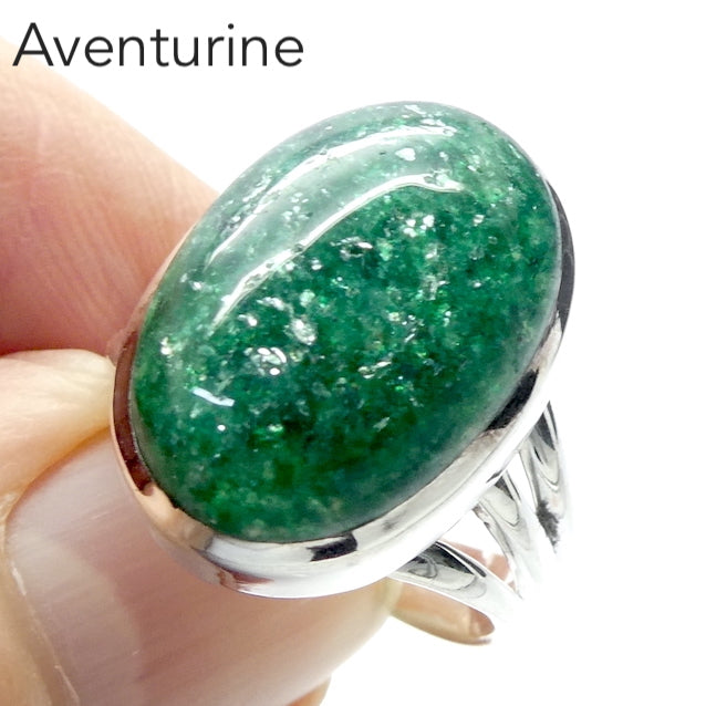 Green Aventurine Ring Oval Cabochon 925 Silver r1