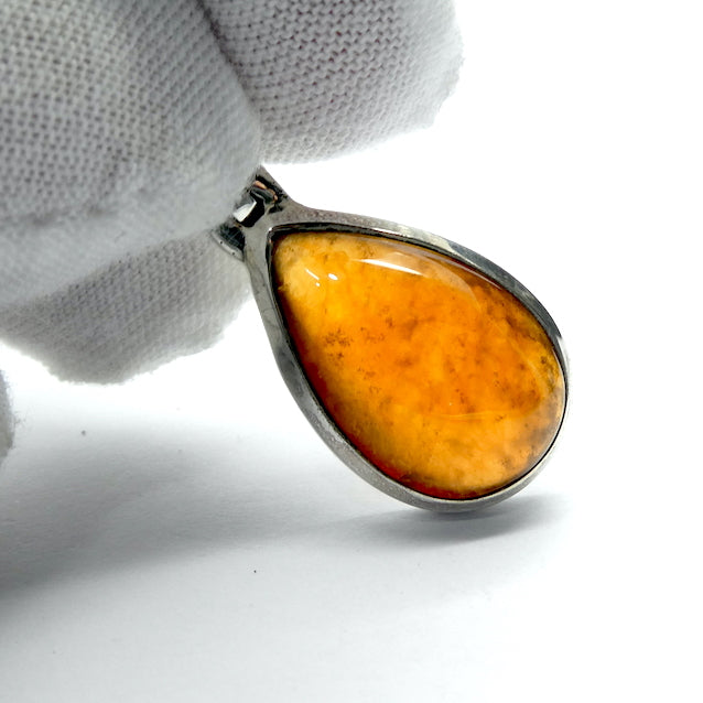 Garnet Pendant, Orange Hessonite, Teardrop Cabochon, 925 Silver g2