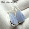 Blue Lace Agate Earring | Teardrop Cabochon | 925 Sterling Silver | Bezel Set | Open Backs | Delicate Sky blue | Throat Chakra | Unblock communication & all forms of expression  | Genuine Gems from Crystal Heart Melbourne Australia since 1986