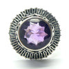 Amethyst Ring | Deep Faceted Round | 925 Sterling silver | Bezel set with detailed surround | US size 6.5 | AUS Size M1/2 | Genuine Gems from Crystal Heart Melbourne Australia since 1986